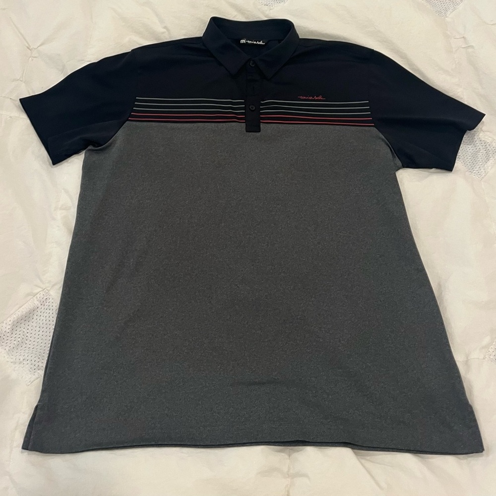Travis Mathew Men's Black and Gray Polo Shirt